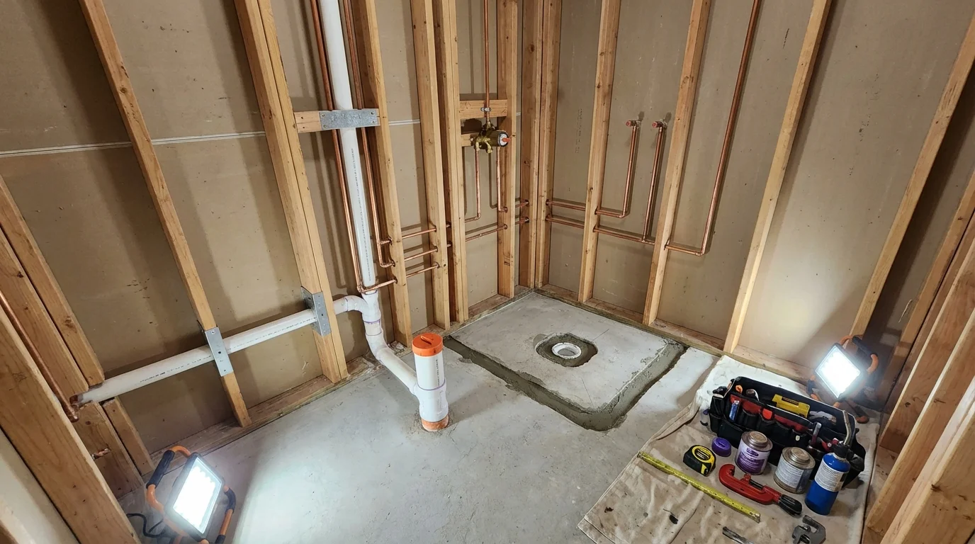 Bathroom rough-in plumbing during remodel by Johns Plumbing LLC in Boulder