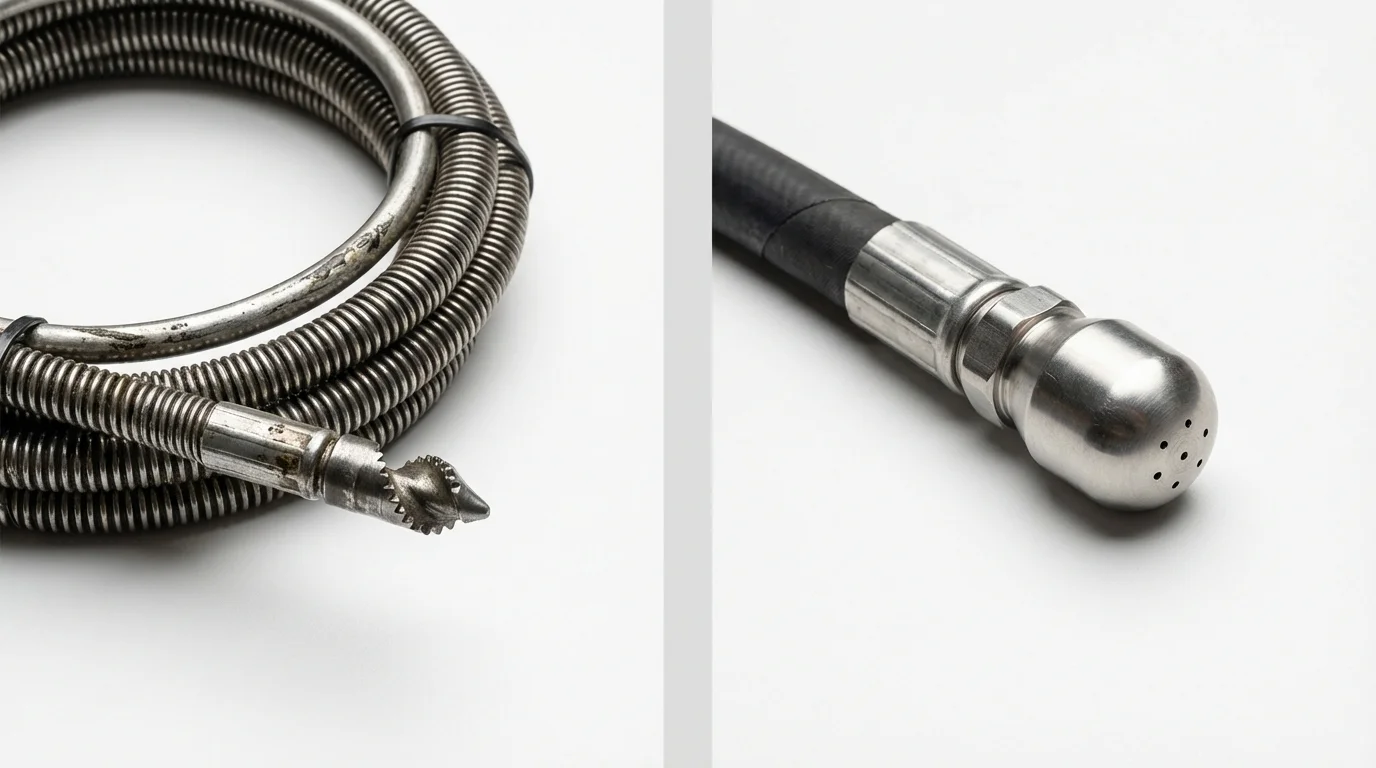 Drain snake cable and hydro jetting nozzle used for drain cleaning in Boulder, MT